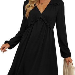 Aokosor Sweater Dress 2XL Long Sleeves Ruffle Trim V-Neck Warm Ultra Soft NWT